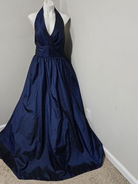 Sz 23/24 (fits 20ish) Mori Lee #266 Navy Blue Taffeta Halter Ball Gown Dress